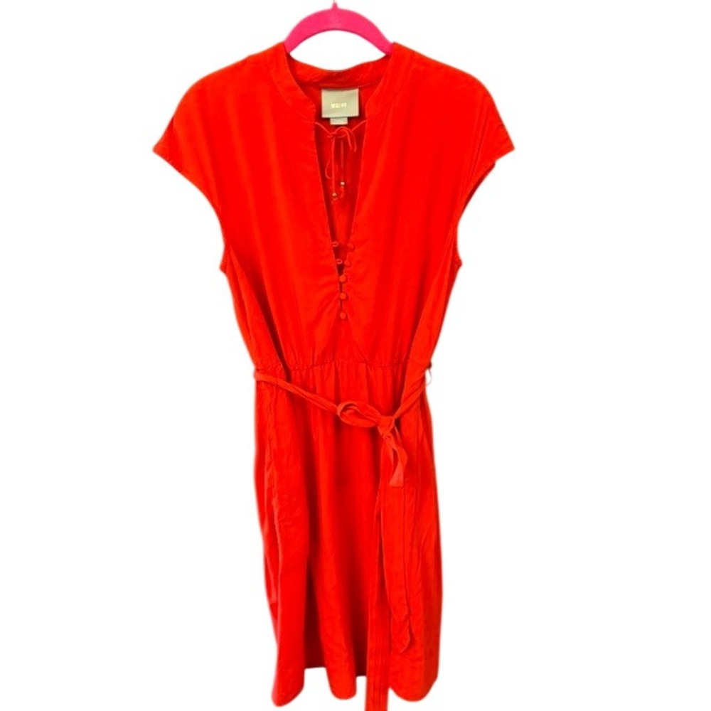 Maeve Mini Dress Womens Small Red Excellent Rayon Sleeveless Tie Neck Belted - Picture 8 of 8